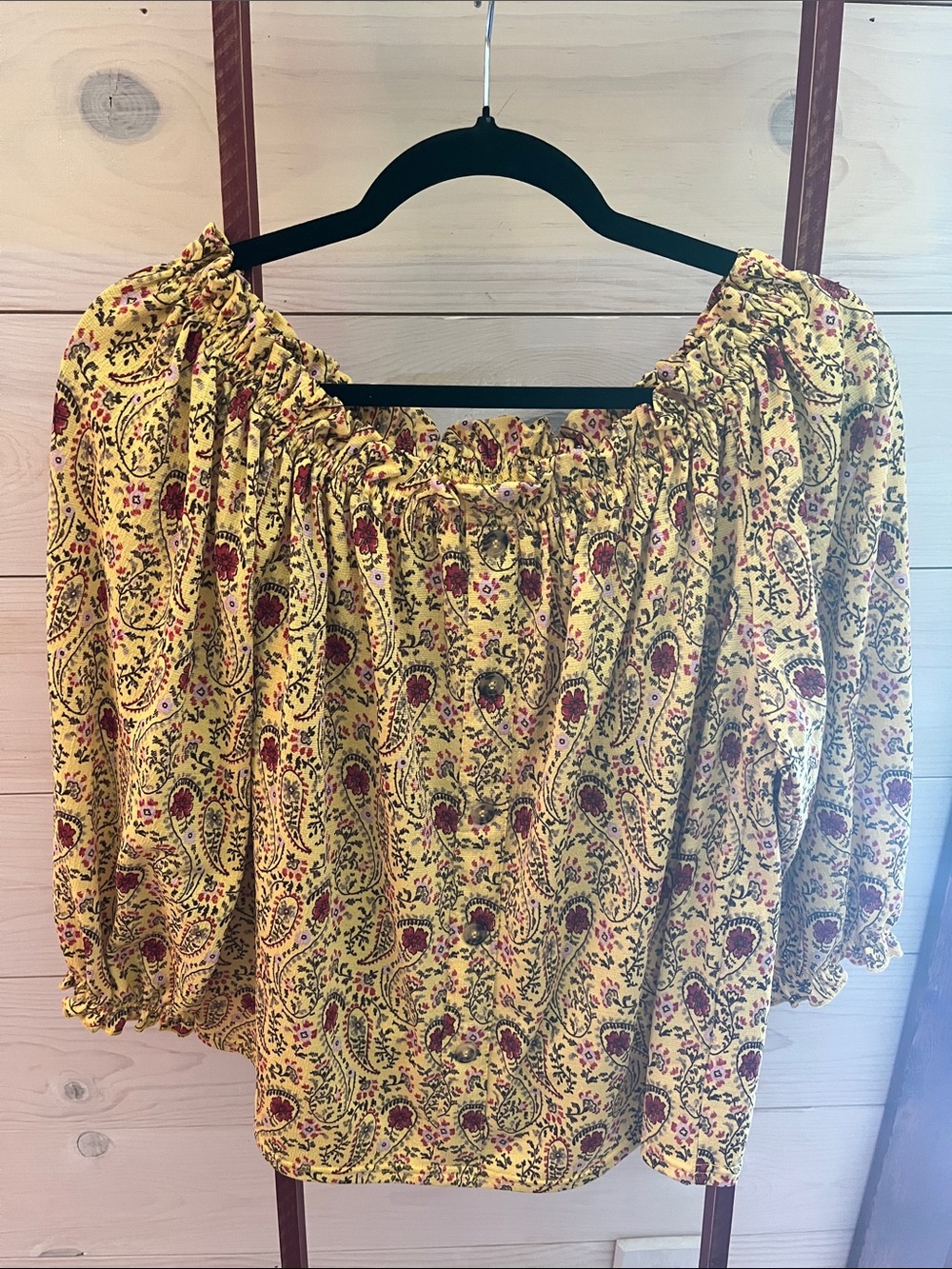 Boho Off-Shoulder Peasant Top in Yellow Floral